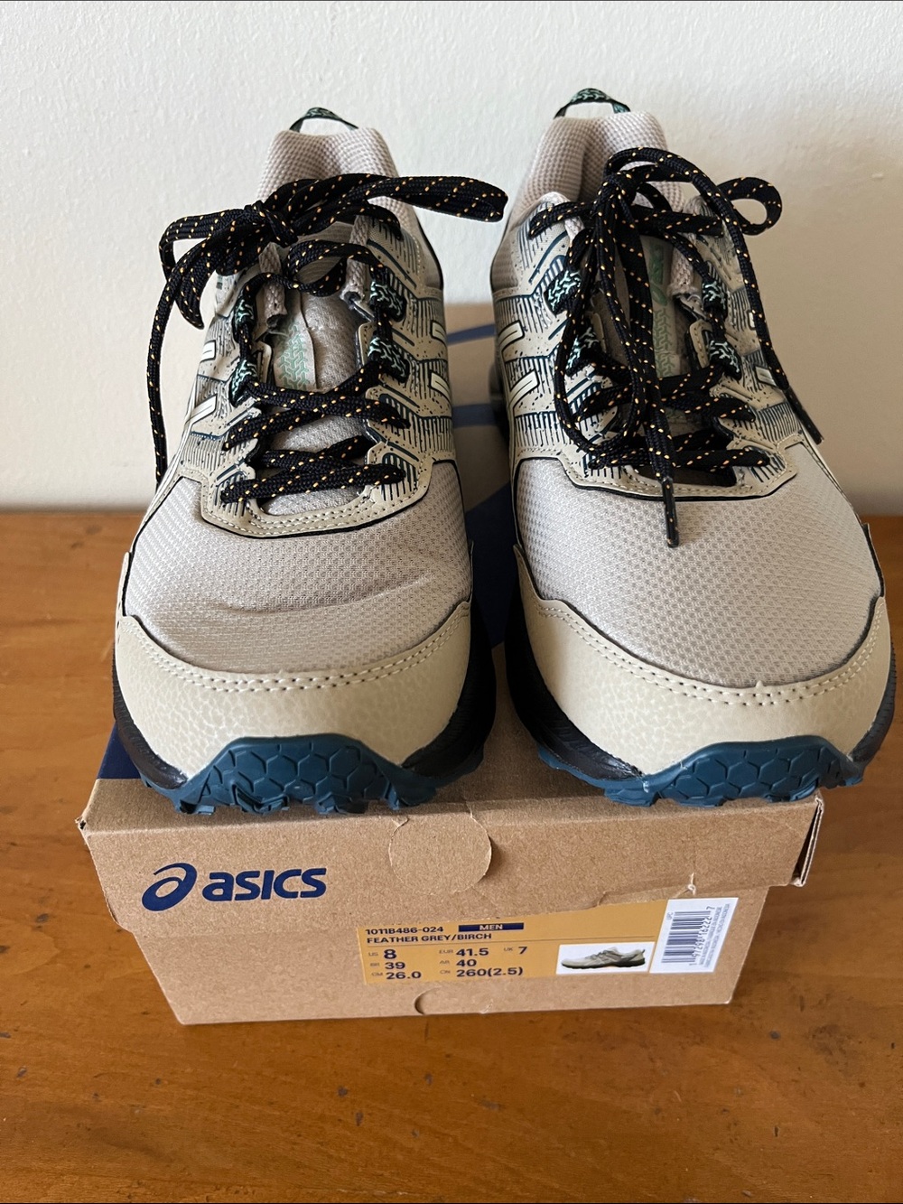NWOT Asics Gel-Venture 9 Trail Ortholite Running Shoes Feather Grey/Birch Size 8
